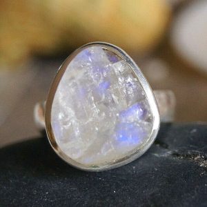 Silberring 54 Mondstein Eirig Blau Ring Silber Roh Stein Schlicht Elegant Modern