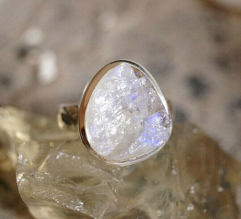Silberring 54 Mondstein Eirig Blau Ring Silber Roh Stein Schlicht Elegant Modern – Bild 5