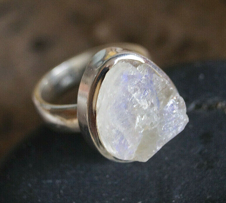 Silberring 54 Mondstein Eirig Blau Ring Silber Roh Stein Schlicht Elegant Modern – Bild 6