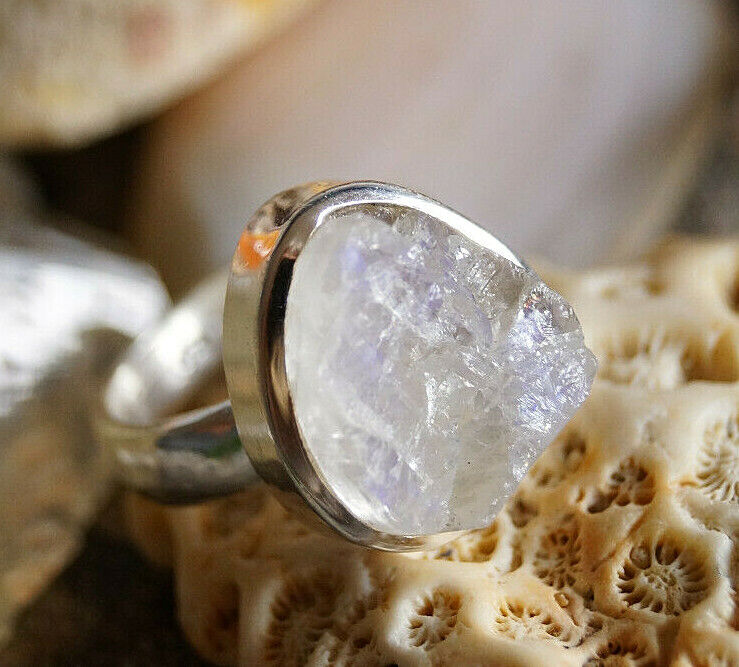 Silberring 54 Mondstein Eirig Blau Ring Silber Roh Stein Schlicht Elegant Modern – Bild 9