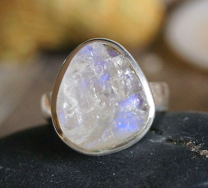 Silberring 54 Mondstein Eirig Blau Ring Silber Roh Stein Schlicht Elegant Modern