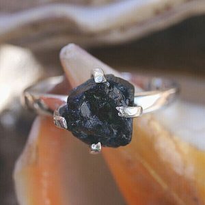 Silberring Turmalin Schwarz 61 Ring Silber Rohstein Schlicht Elegant Design Edel