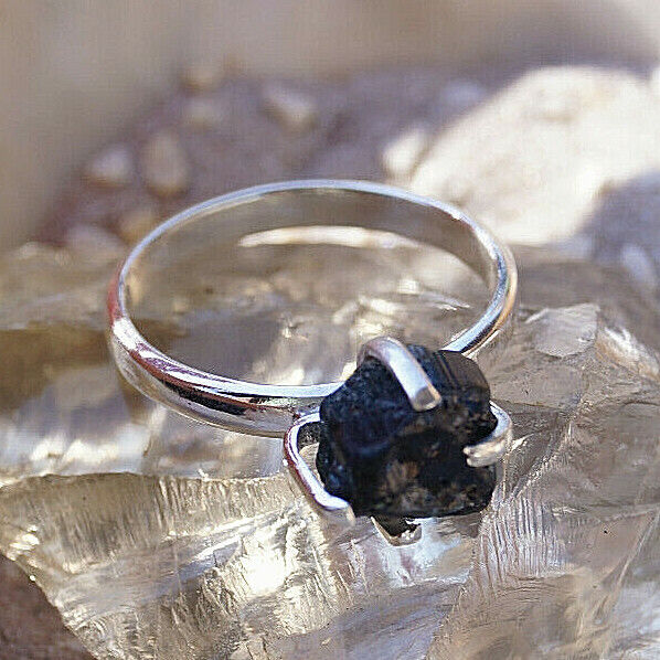 Silberring Turmalin Schwarz 61 Ring Silber Rohstein Schlicht Elegant Design Edel – Bild 6