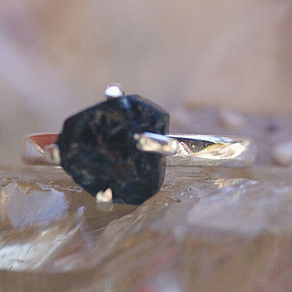 Silberring Turmalin Schwarz 61 Ring Silber Rohstein Schlicht Elegant Design Edel – Bild 7