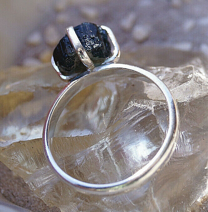 Silberring Turmalin Schwarz 61 Ring Silber Rohstein Schlicht Elegant Design Edel – Bild 8